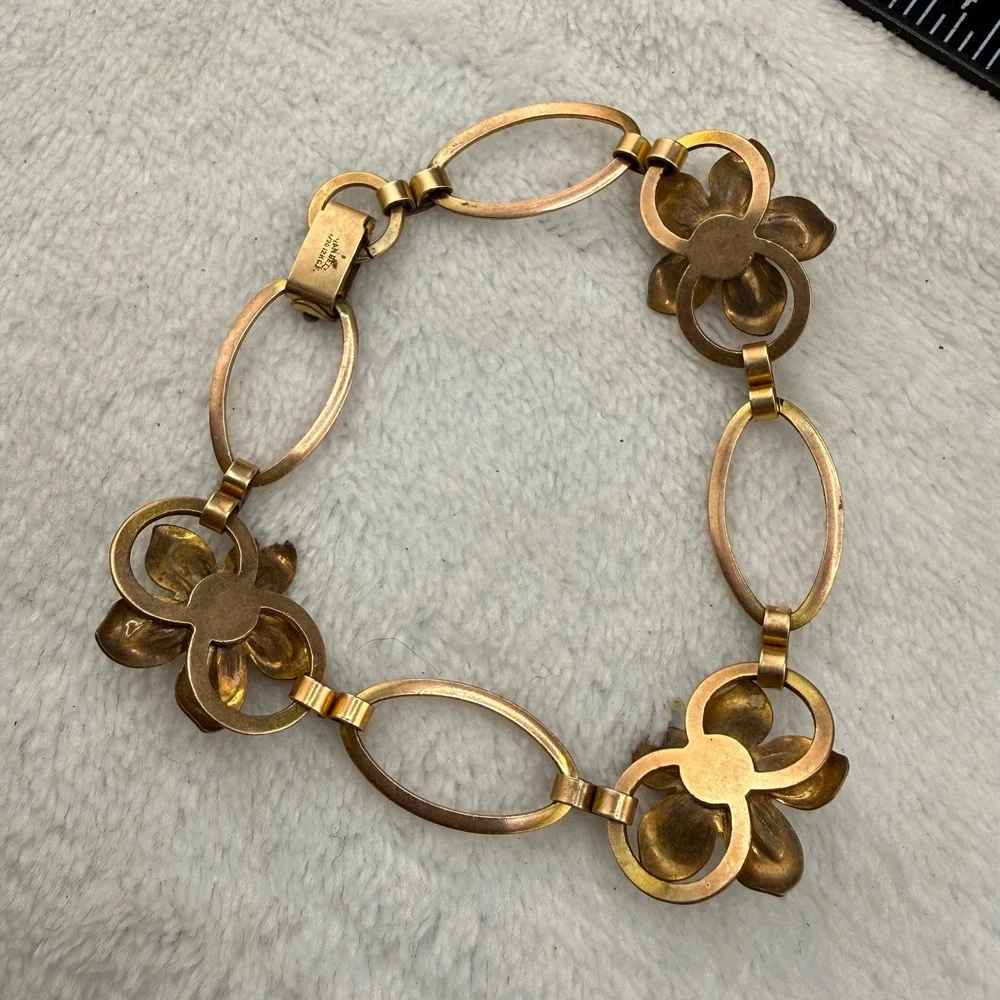 Vintage Van Dell Bracelet Gold Filled Blue Stone Floral Link 7 READ